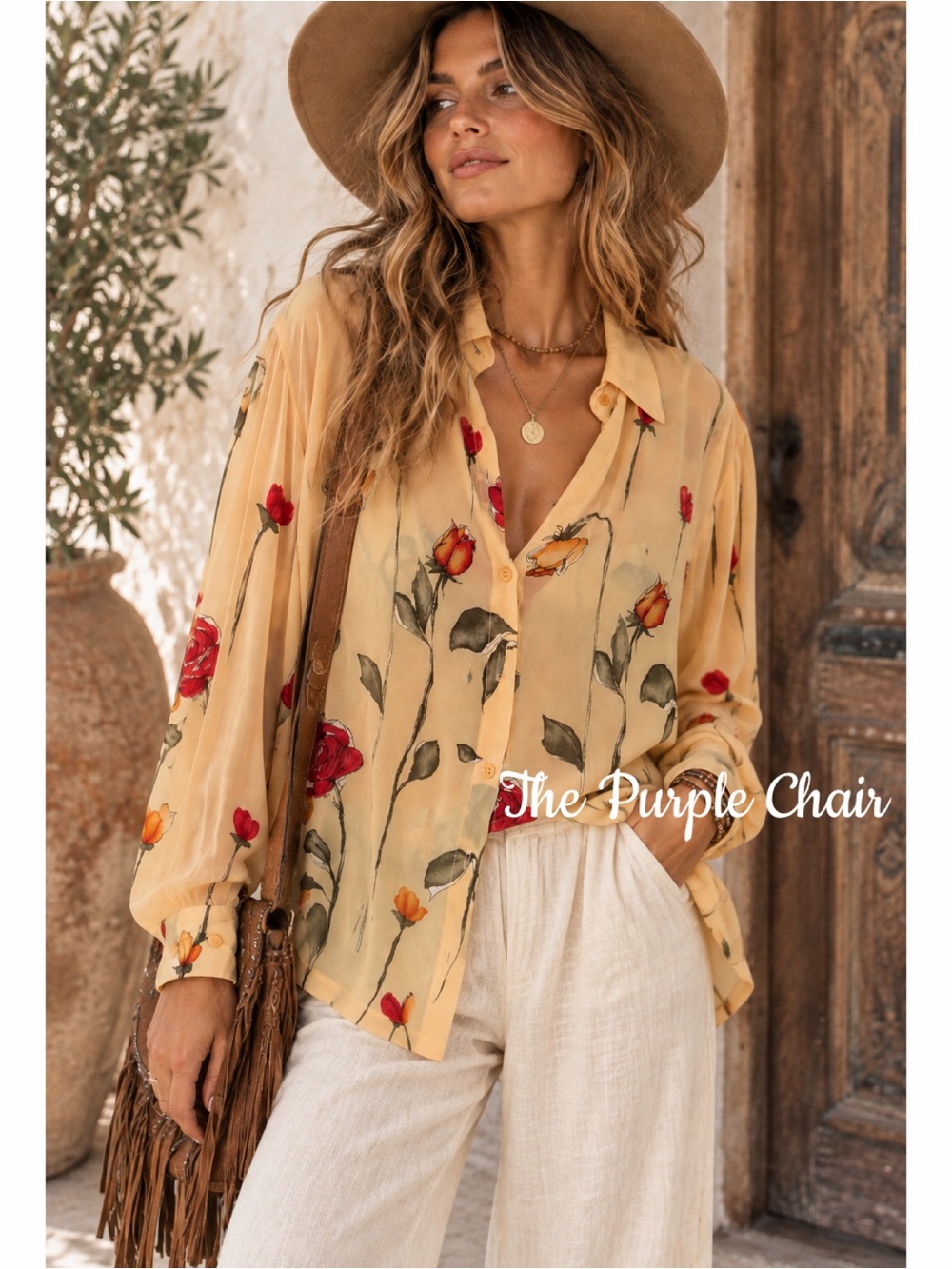 Vintage Johnny Was Collection Floral Button Front Blouse Boho Sheer Silk Blend S
